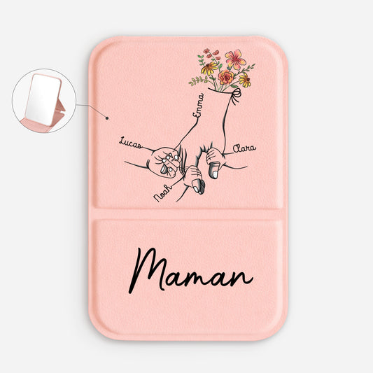 1672AFR1 miroir de poche a personnaliser_ tenir la main de maman mamie 1672aj6p5a