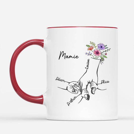 1672AFR2 mug tenir la main de maman mamie personnalise