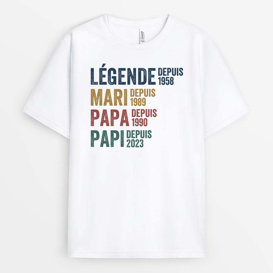 1732AFR1 t shirt legende mari papa papy depuis version blanc personnalise