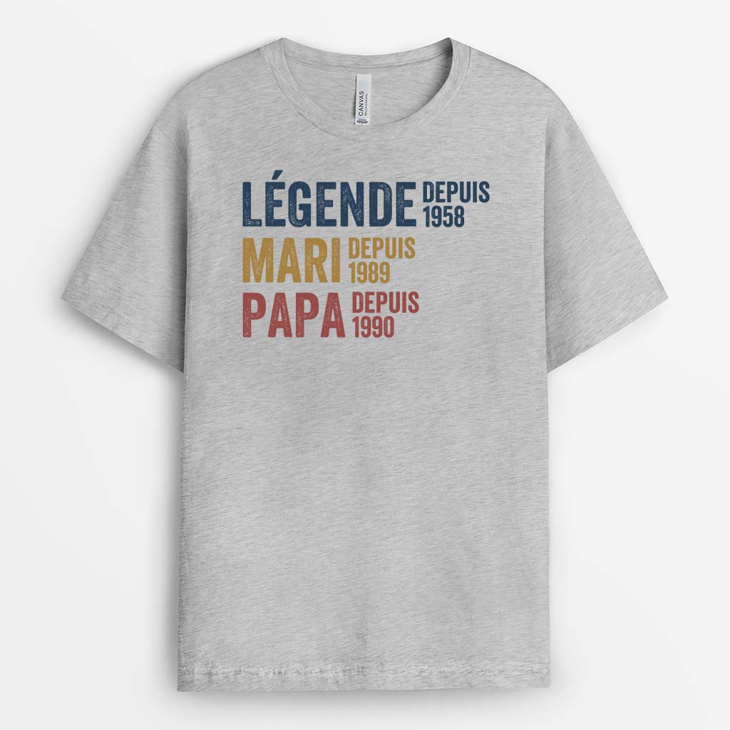 1732AFR2 t shirt legende mari papa papy depuis version blanc personnalise