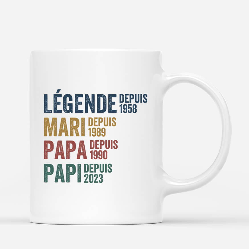 1732MFR1 mug legende mari papa papy depuis avec coeurs personnalise