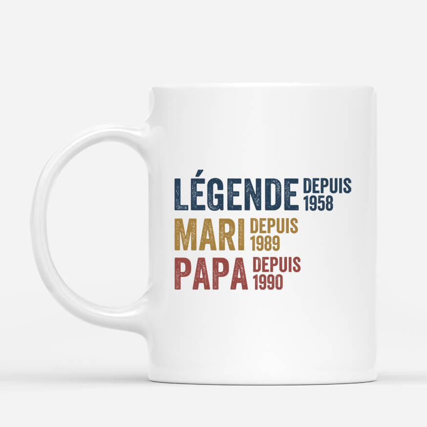 1732MFR2 mug legende mari papa papy depuis avec coeurs personnalise