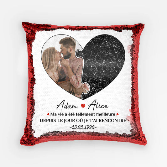 1766PFR1 coussin sequin depuis le jour ou je tai rencontre personnalise