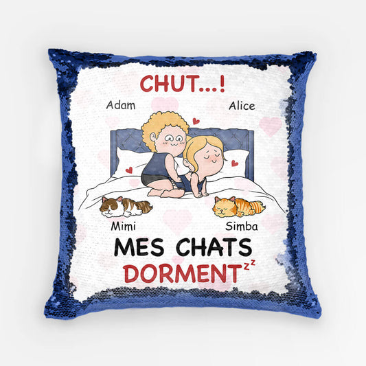 1771PFR1 coussin sequin mes chats dorment personnalise