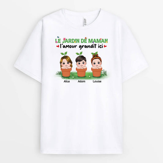 1870AFR1 t shirt le jardin de maman lamour grandit ici personnalise