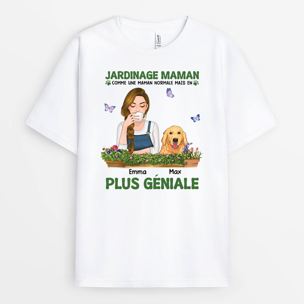 1874AFR1 t shirt jardinage maman version chien personnalise