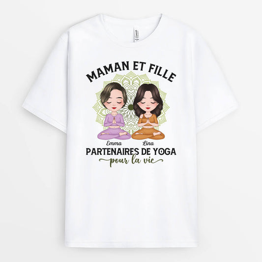 1881AFR1 t shirt maman et fille partenaires de yoga pour la vie personnalise