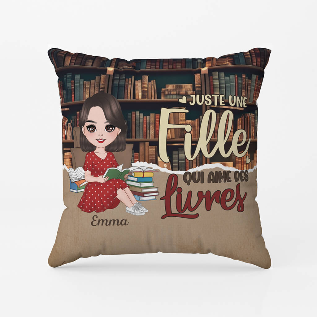 1897PFR1 coussin juste une femme_ qui aime les livres personnalise