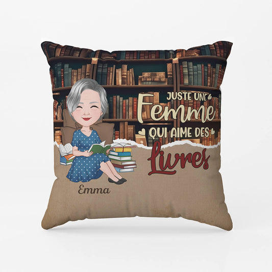 1897PFR2 coussin juste une femme_ qui aime les livres personnalise