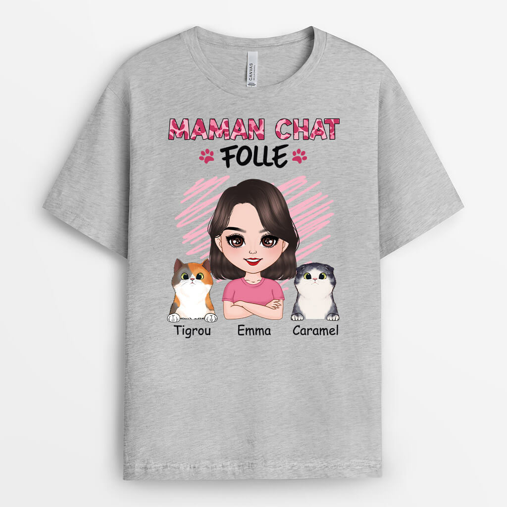 1921AFR2 t shirt maman chat folle personnalise