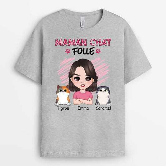 1921AFR2 t shirt maman chat folle personnalise