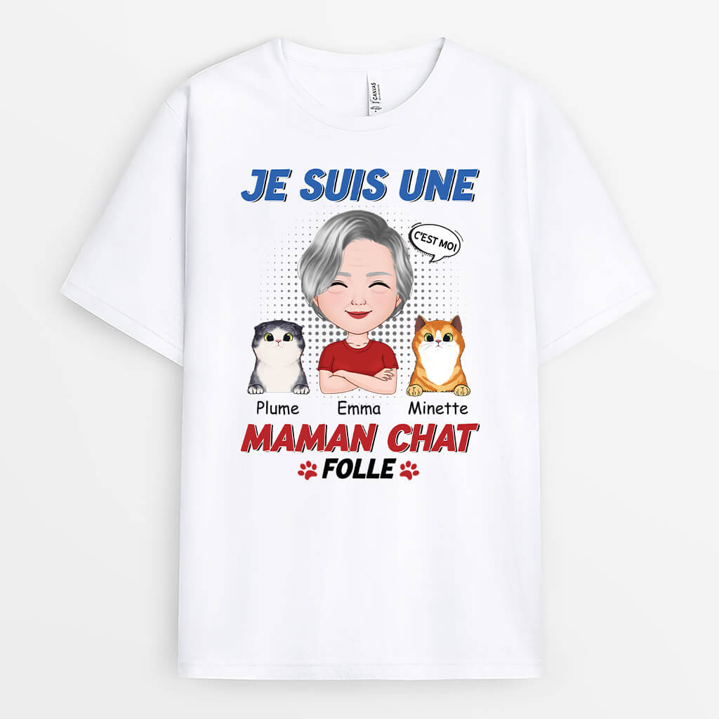 1924AFR1 t shirt je suis une maman chat folle personnalise