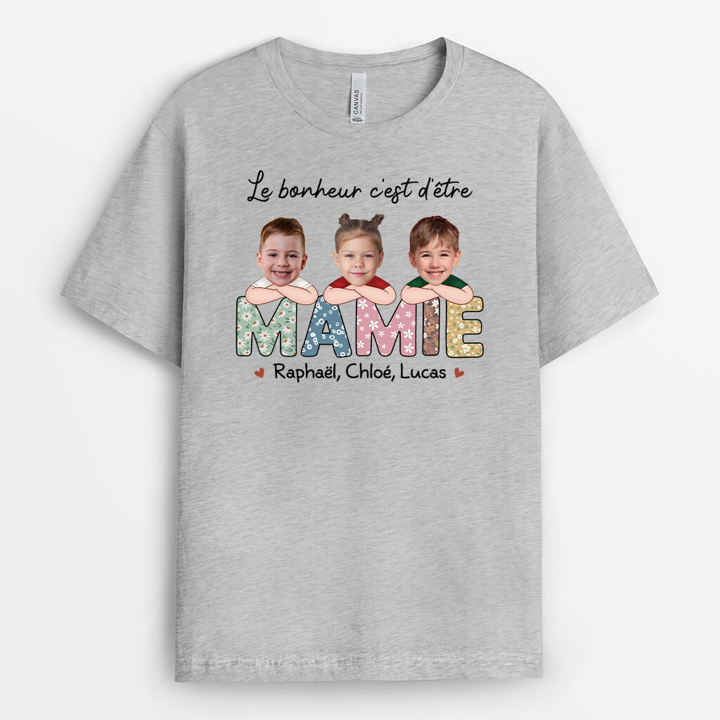 1945AFR2 t shirt le bonheur cest detre une maman mamie personnalise