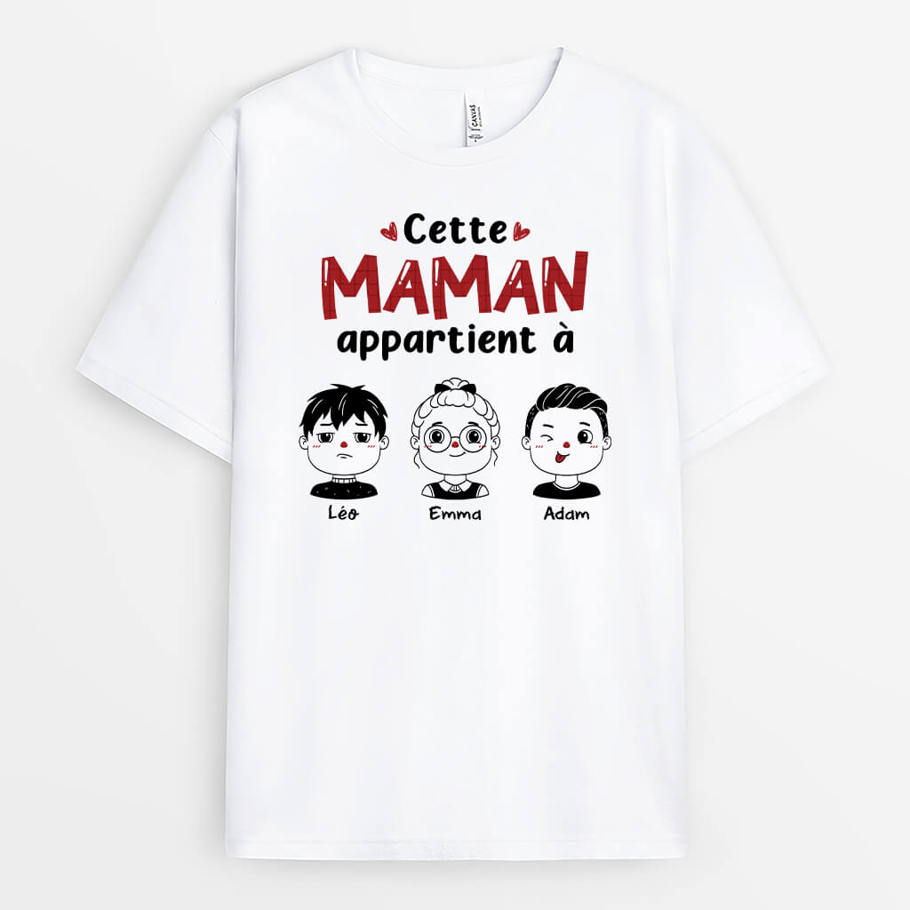 1960AFR1 t shirt cette maman mamie appartient a noir et blanc personnalise