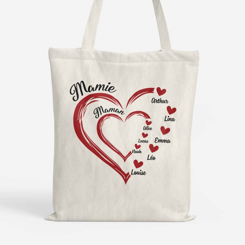 1969BFR1 maman mamie avec coeur rouge  tote bag femme personnalise