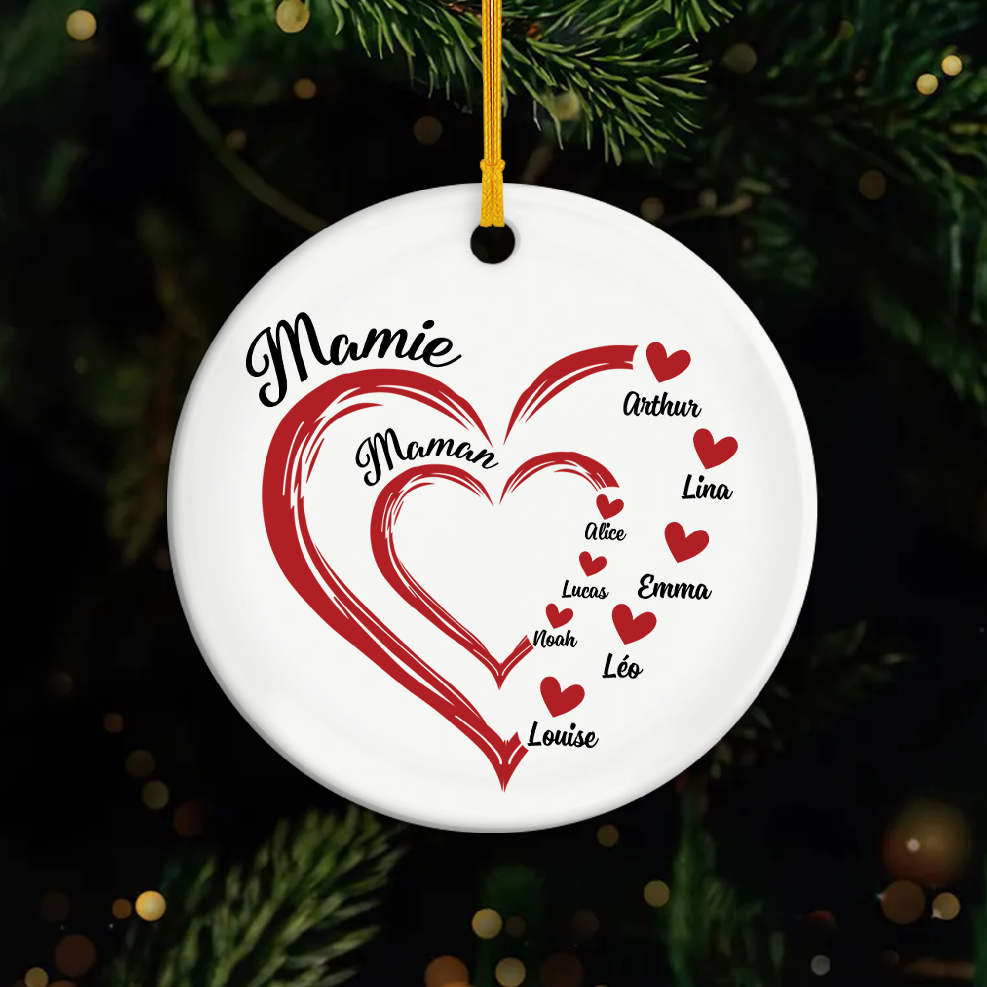 1969FR1 ornement ceramique personnalise maman mamie coeurs rouges 1969