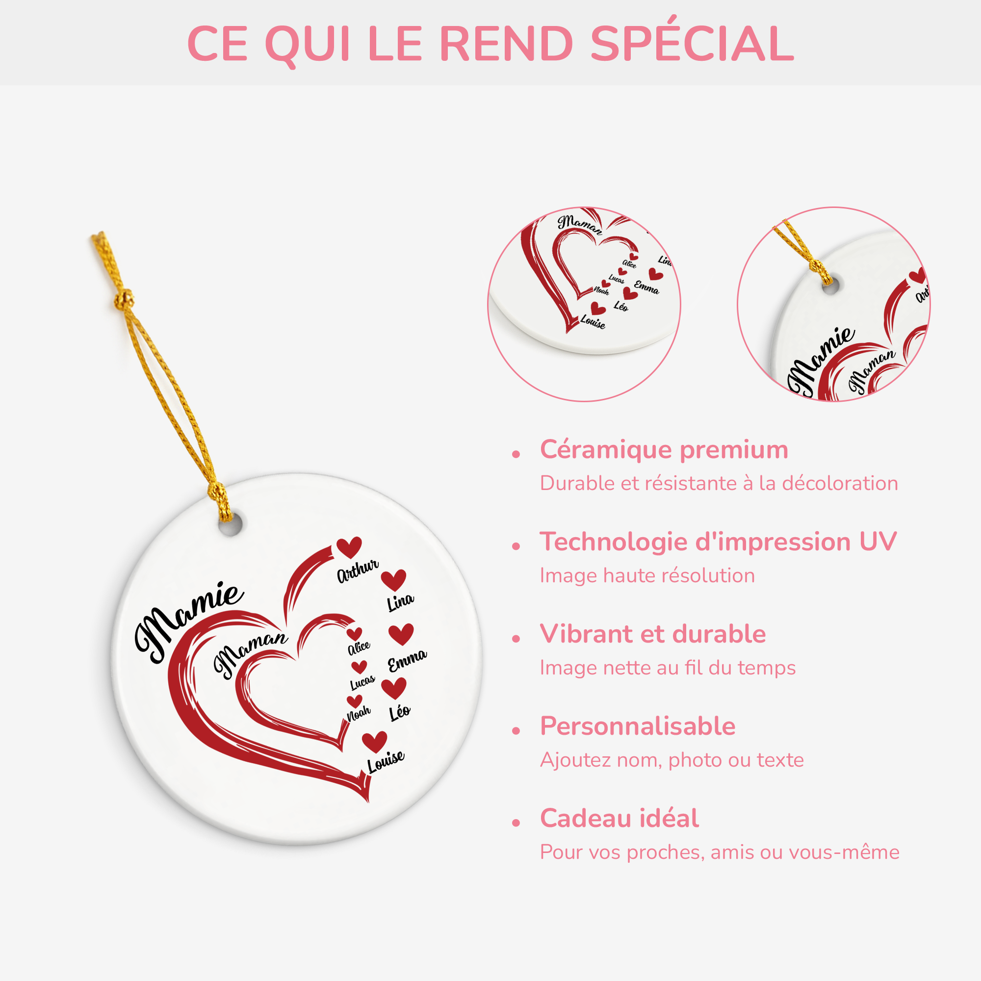 1969FR4 ornement ceramique personnalise maman mamie coeurs rouges 1969