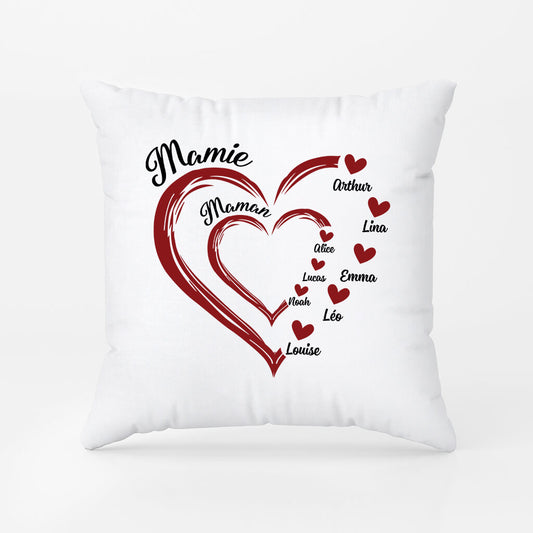 1969PFR1 coussin maman mamie avec coeur rouge personnalise