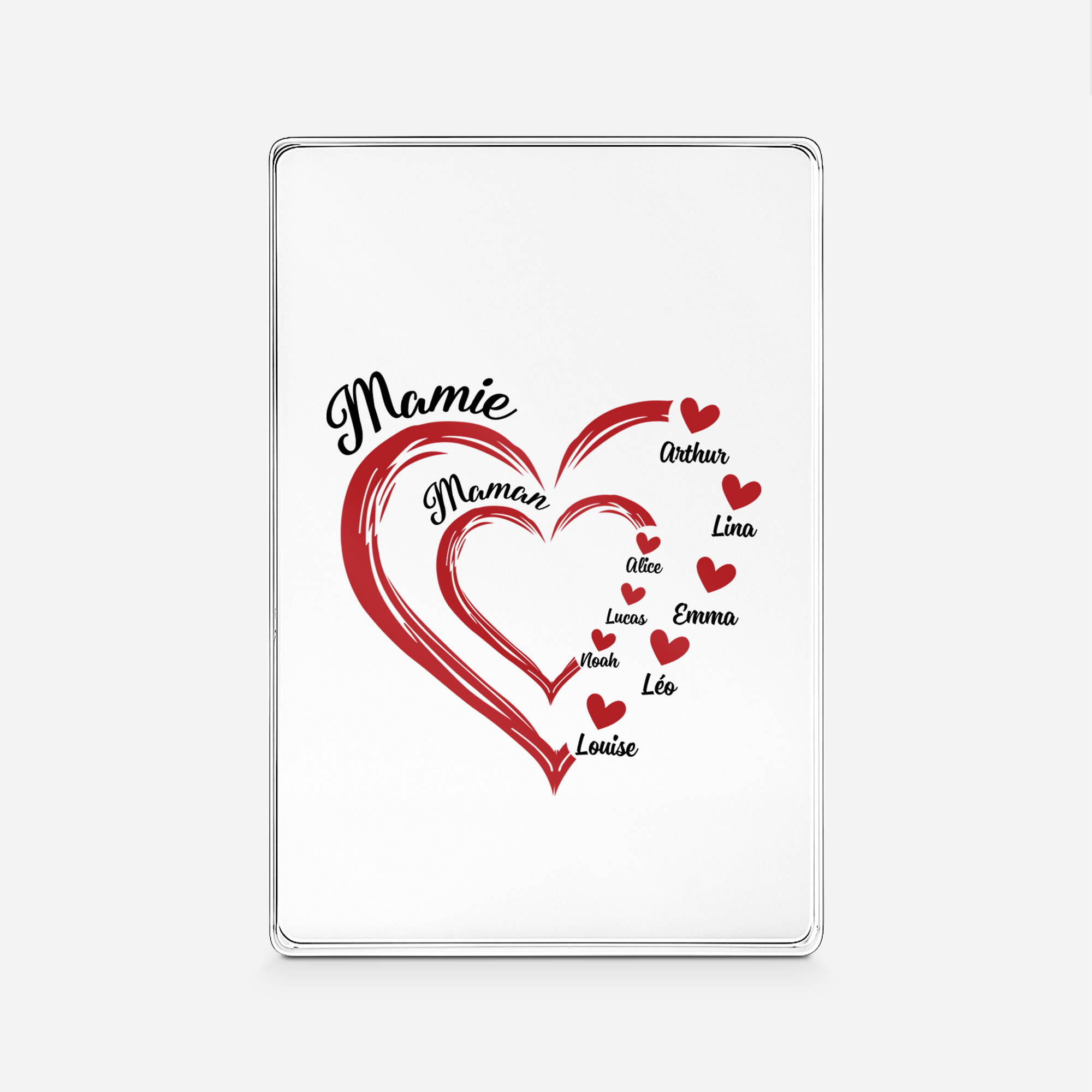 1969RFR1 plaque en acrylique personnalisee maman mamie coeurs rouges 1969r