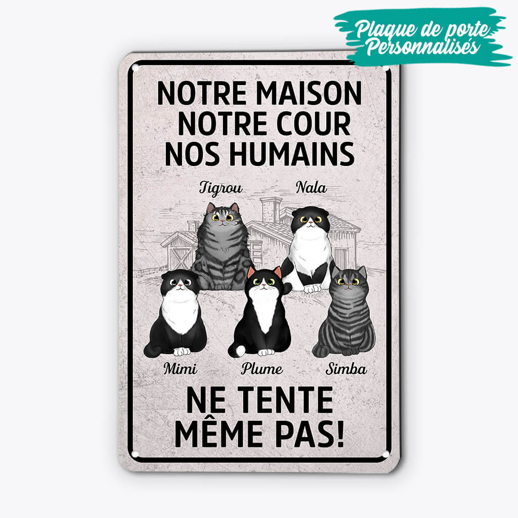 1990EFR1 plaque en metal ma maison ma cour mes humains chat personnalisee_2