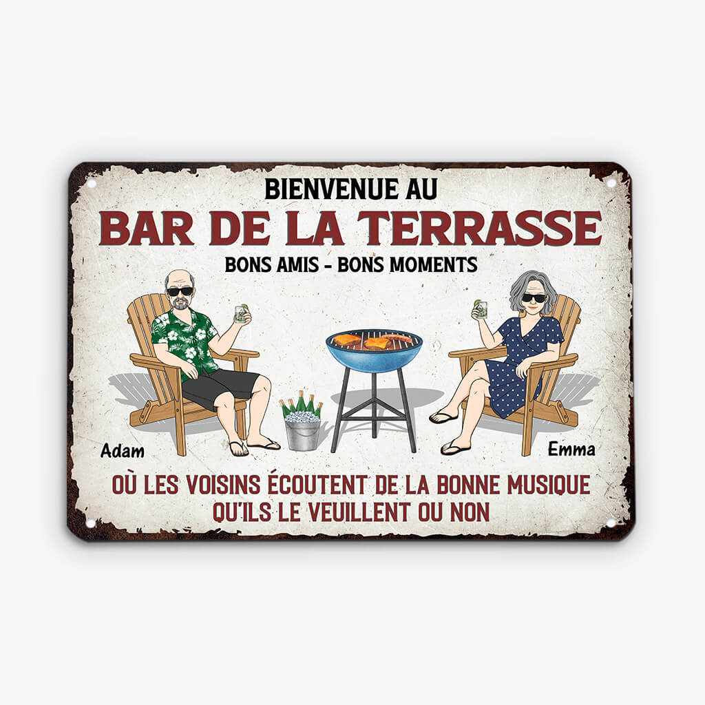 2005EFR1 plaque en metal bienvenue au bar de la terrasse personnalisee