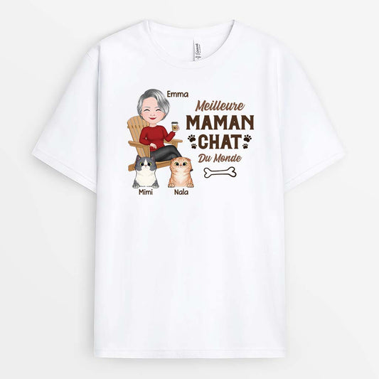 2050AFR1 t shirt meilleure maman chat meilleur papa chat sur chaise personnalise