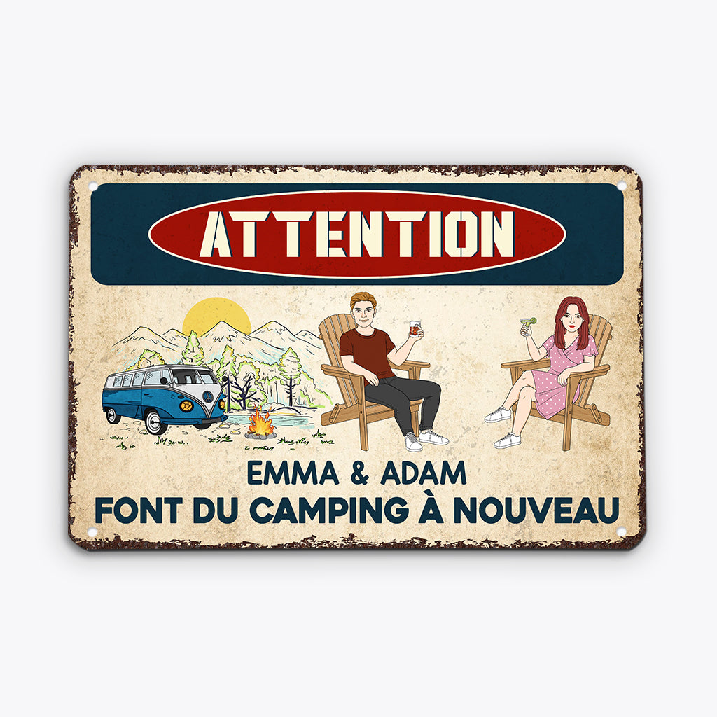 2052AFR2 toile attention ils font du camping a nouveau personnalisee