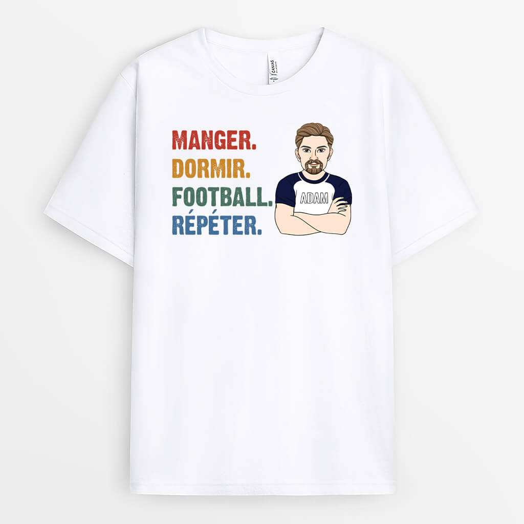 2074AFR1 t shirt manger dormir football repeter personnalise