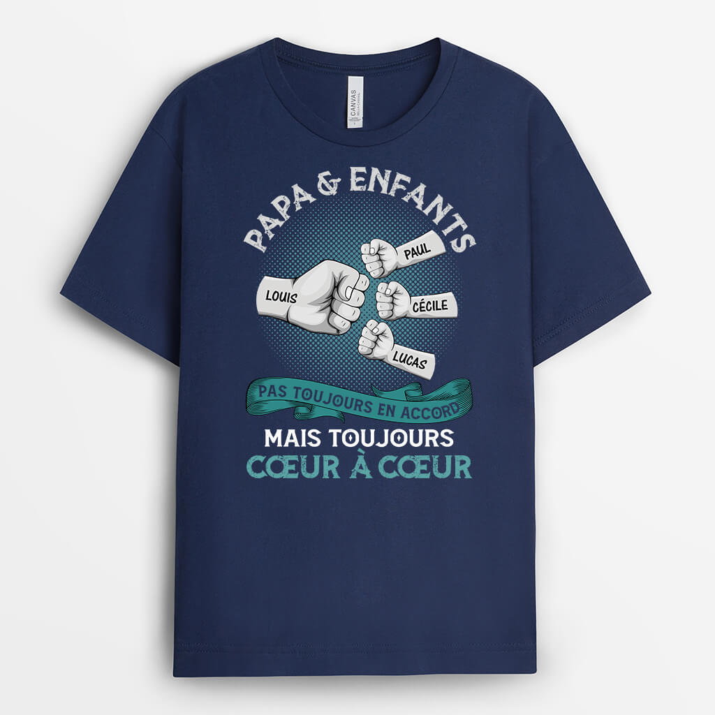 2104AFR2 t shirt papa papy et fille fils toujours coeur a coeur personnalise