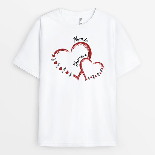 2108AFR1 t shirt maman mamie double coeur personnalise