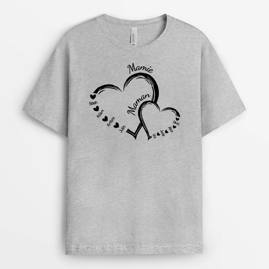 2108AFR2 t shirt maman mamie double coeur personnalise