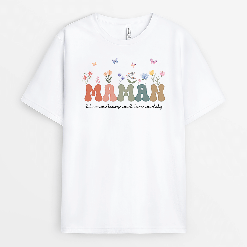 2115AFR1 t shirt maman avec fleurs personnalise