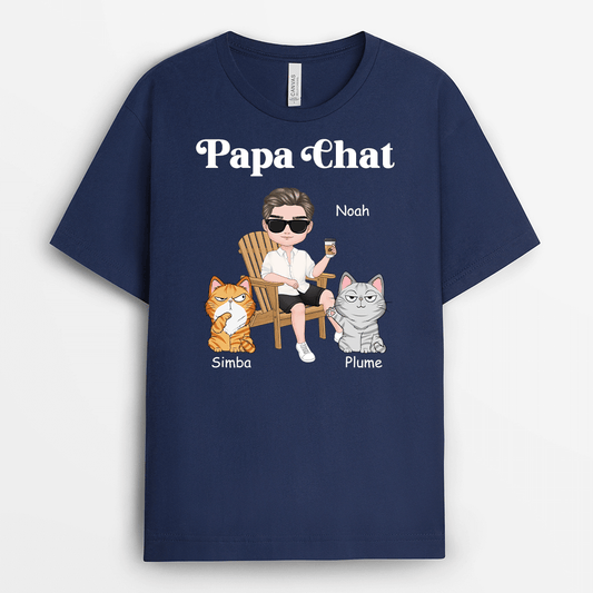 2120AFR2 t shirt maman papa chat sur chaise personnalise
