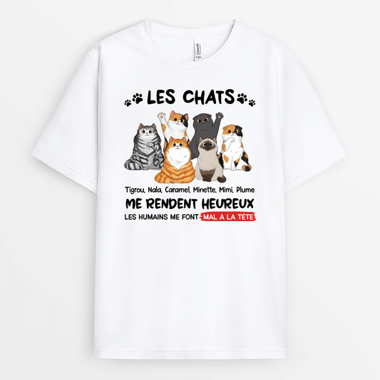 2124AFR1 t shirt les chats me rendent heureux empreinte personnalise