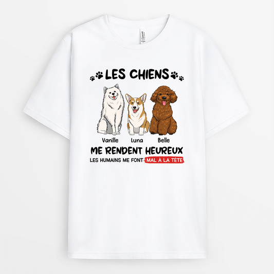 2124AFR2 t shirt les chiens me rendent heureux empreinte personnalise