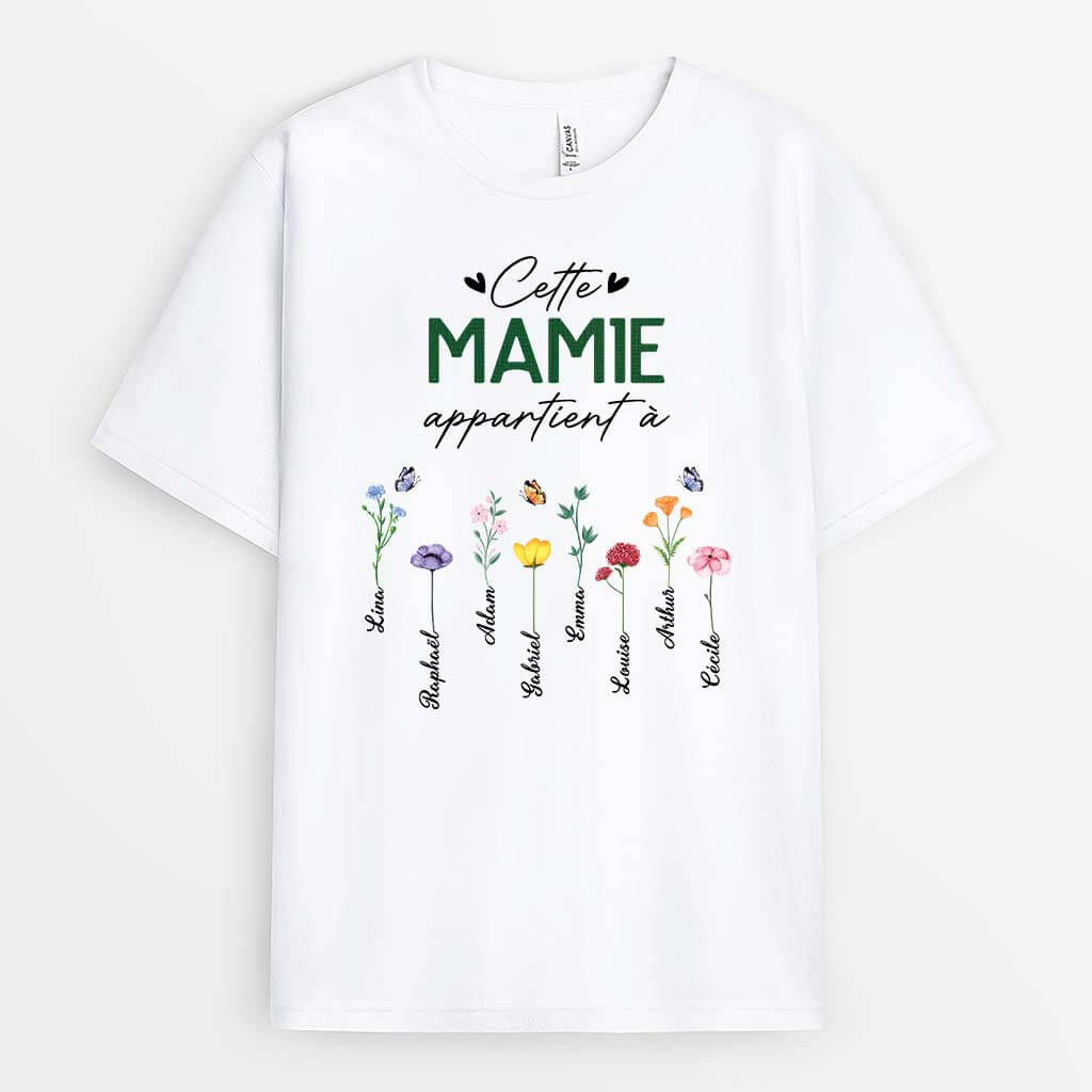 2132AFR1 t shirt cette maman mamie appartient a jardin personnalise