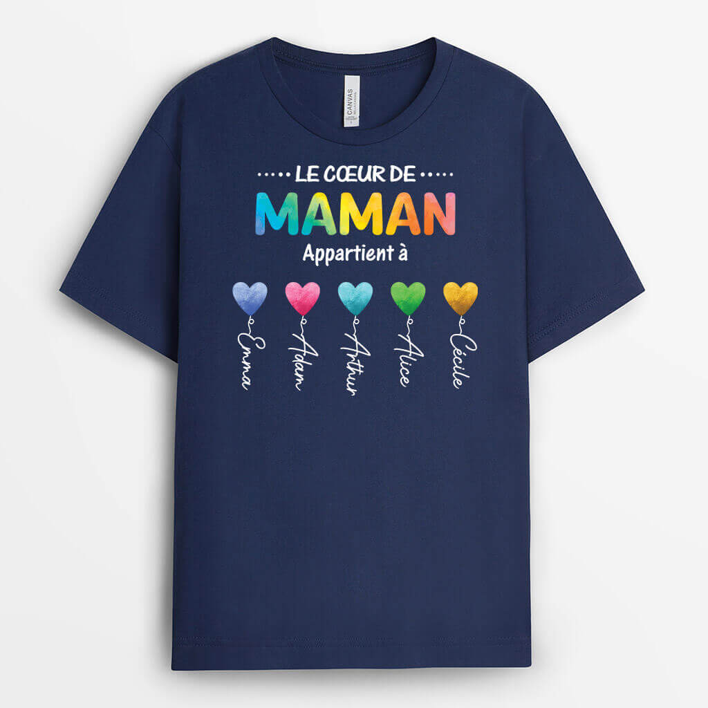 2134AFR2 t shirt le coeur de maman mamie appartient a personnalise