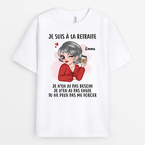 T-shirt Femme "Je Suis à La Retraite" - Design Chat Kawaii - Col V, Coupe Classique