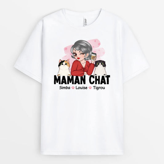 2166AFR1 t shirt maman chat fleur rose personnalise