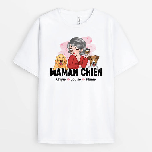 2166AFR1 t shirt maman chien fleur rose personnalise