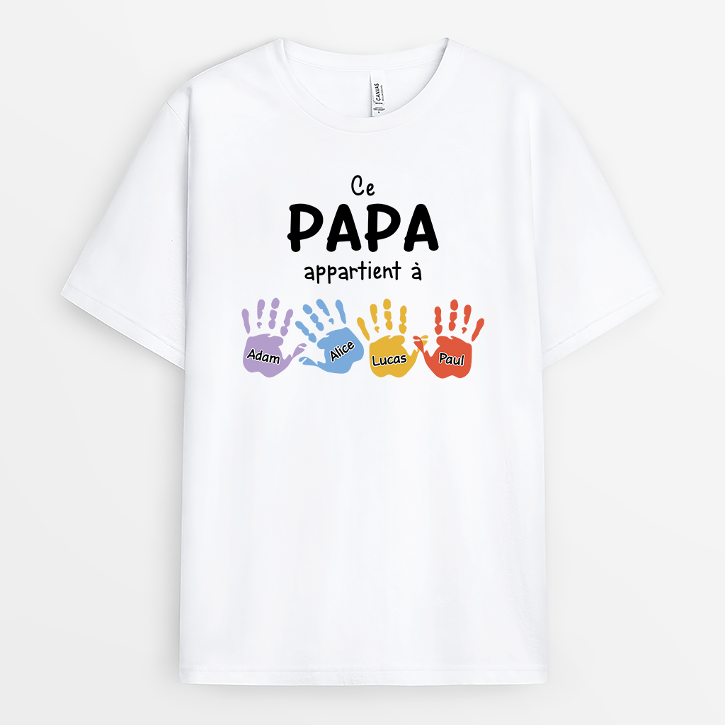 2169AFR1 t shirt personnalise ce papa appartient a empreintes de mains colorees 2169a6h5b