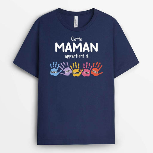 2169AFR2 t shirt cette maman appartient a avec mains personnalise