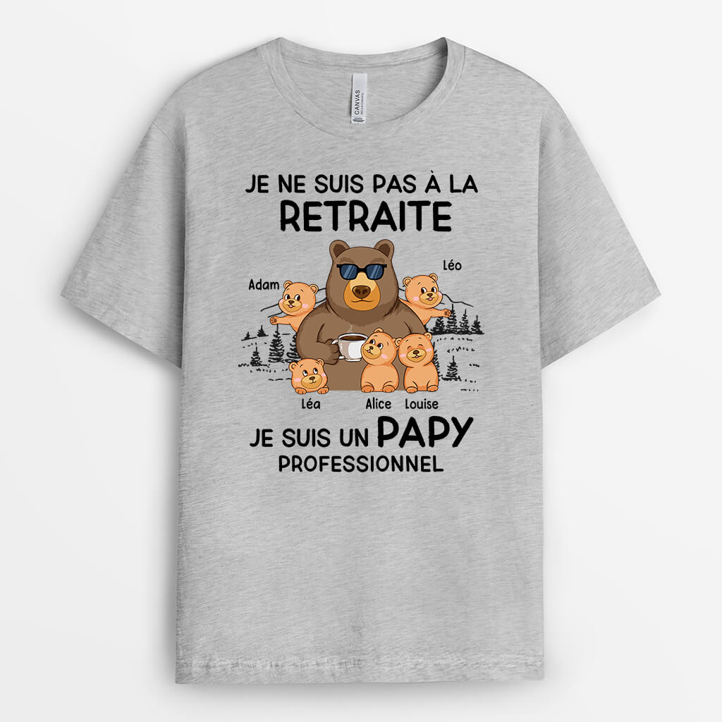 2177AFR2 t shirt je ne suis pas a la retraite mamie ours personnalise