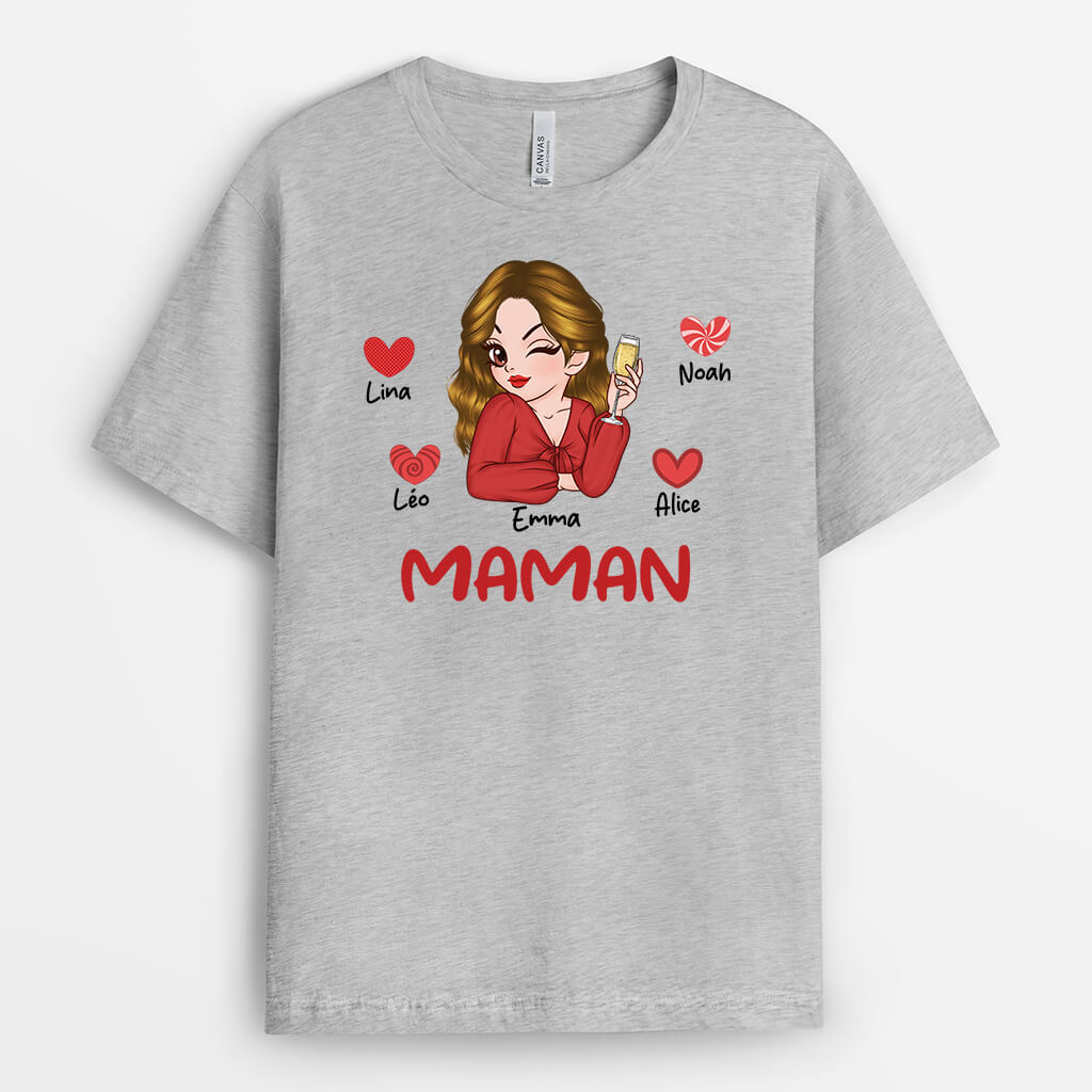 2186AFR2 t shirt mamie charmante avec coeur rouge personnalise