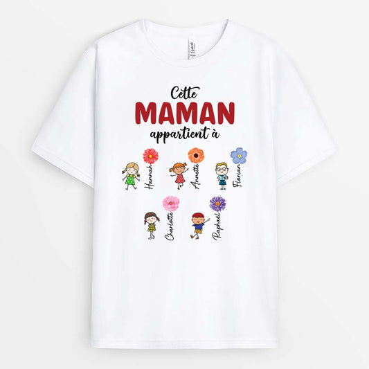 2198AFR1 t shirt cette mamie maman appartient a fleurs colorees personnalise