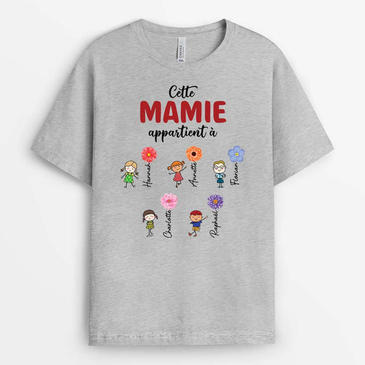 2198AFR2 t shirt cette mamie maman appartient a fleurs colorees personnalise