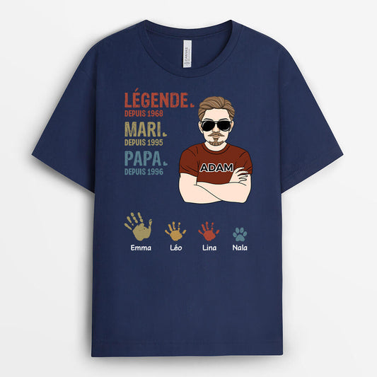 2204AFR1 t shirt legende mari papa papy avec empreintes personnalise_2