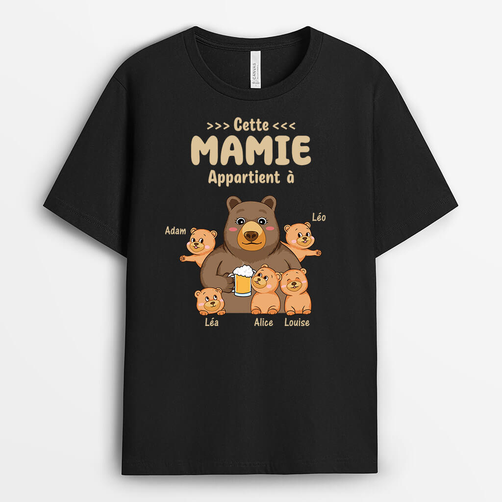 2205AFR1 t shirt ce mamie papy appartient a version ours personnalise