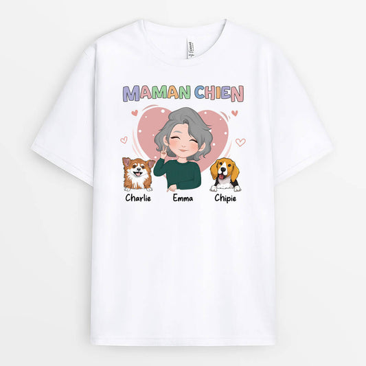 2211AFR1 t shirt maman chien avec coeur rose personnalise