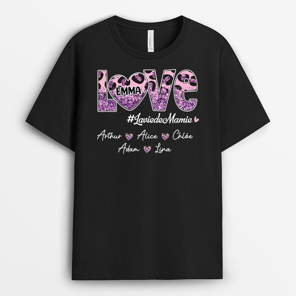 2217AFR1 t shirt la vie de maman amour coeur violet personnalise